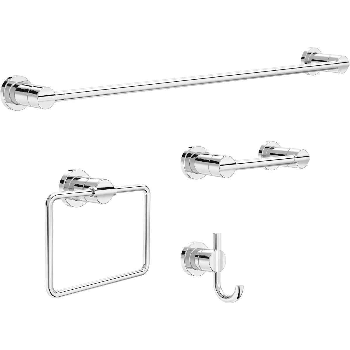 Delta Nicoli bath set on wall-mounted display for space-saving bathroom