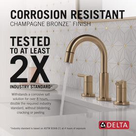 Delta Nicoli brushed gold faucet MagnaTite docking secures the sprayer.