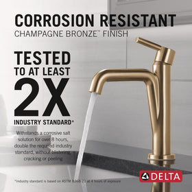 Delta Nicoli brushed gold faucet with deck plate included for flexible installation.