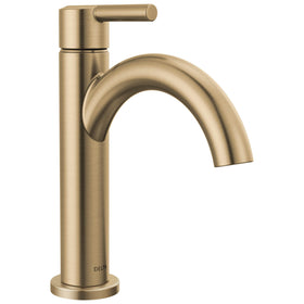 Delta Nicoli brushed gold faucet front view showing modern profile and durable finish.