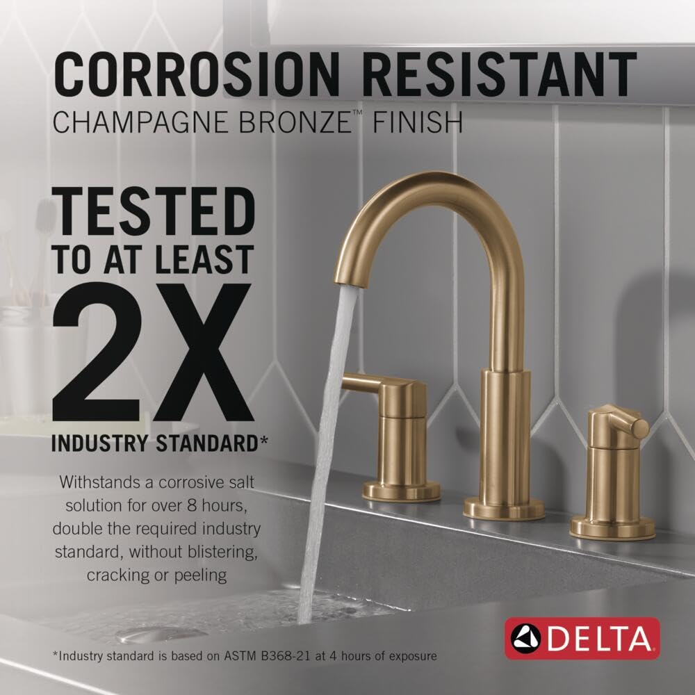 DELTA Nicoli push-pop drain for quick cleanup and easy debris removal.