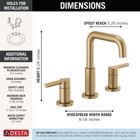 Delta Nicoli Brushed Gold faucet push-pop drain close-up for easy cleaning