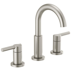 Delta Nicoli brushed nickel faucet front view, durable finish
