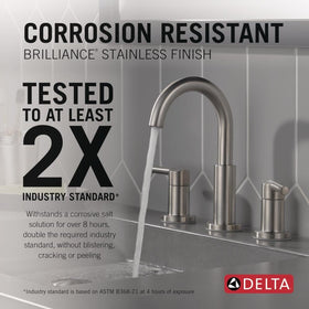 Delta Nicoli handle detail shows smooth operation for daily use