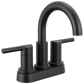 Delta Nicoli centerset matte black faucet on a 3-hole sink, easy fit