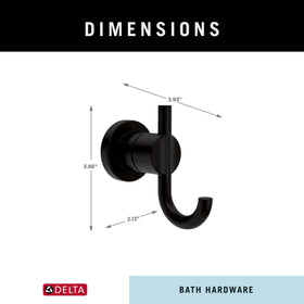 Delta Nicoli hook with durable finish resists rust and tarnish in humid bathrooms.