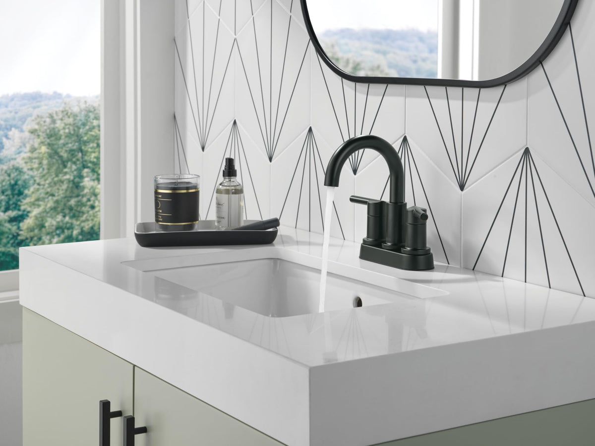 Delta Nicoli easy-clean drain prevents buildup during daily use