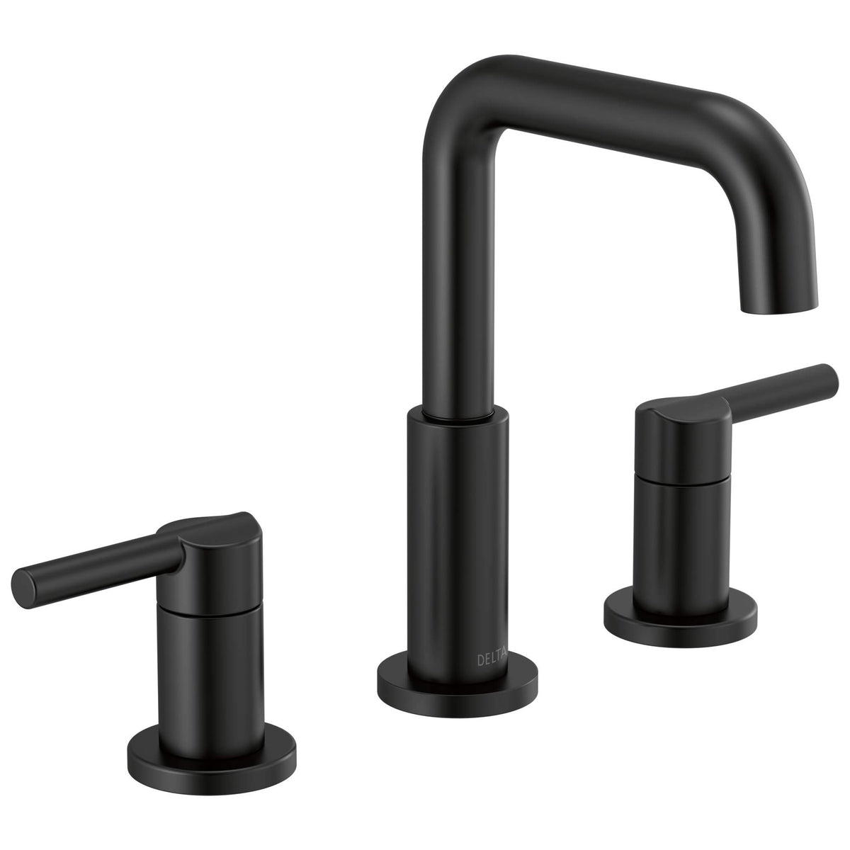 Delta Nicoli matte black full view shows modern faucet style