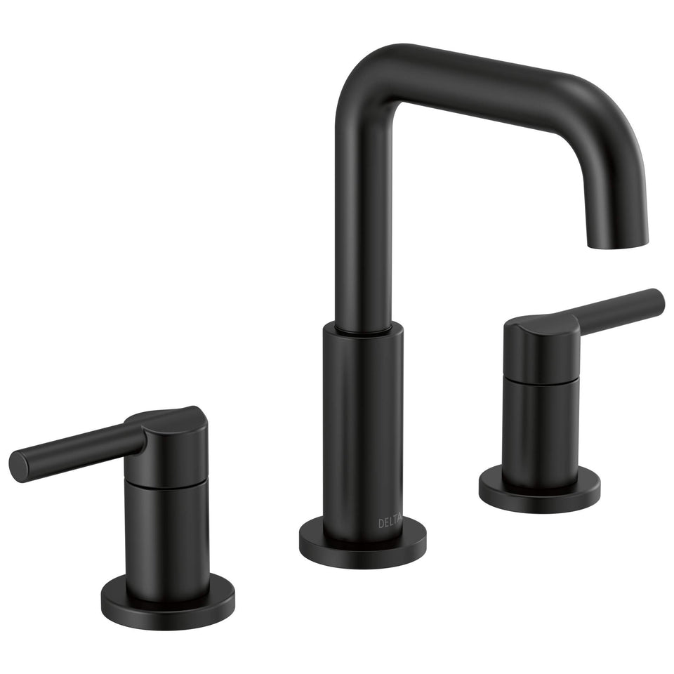 Delta Nicoli matte black full view shows modern faucet style