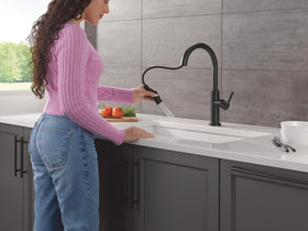 Delta Nicoli single-hole installation highlight for clean, streamlined kitchen setup