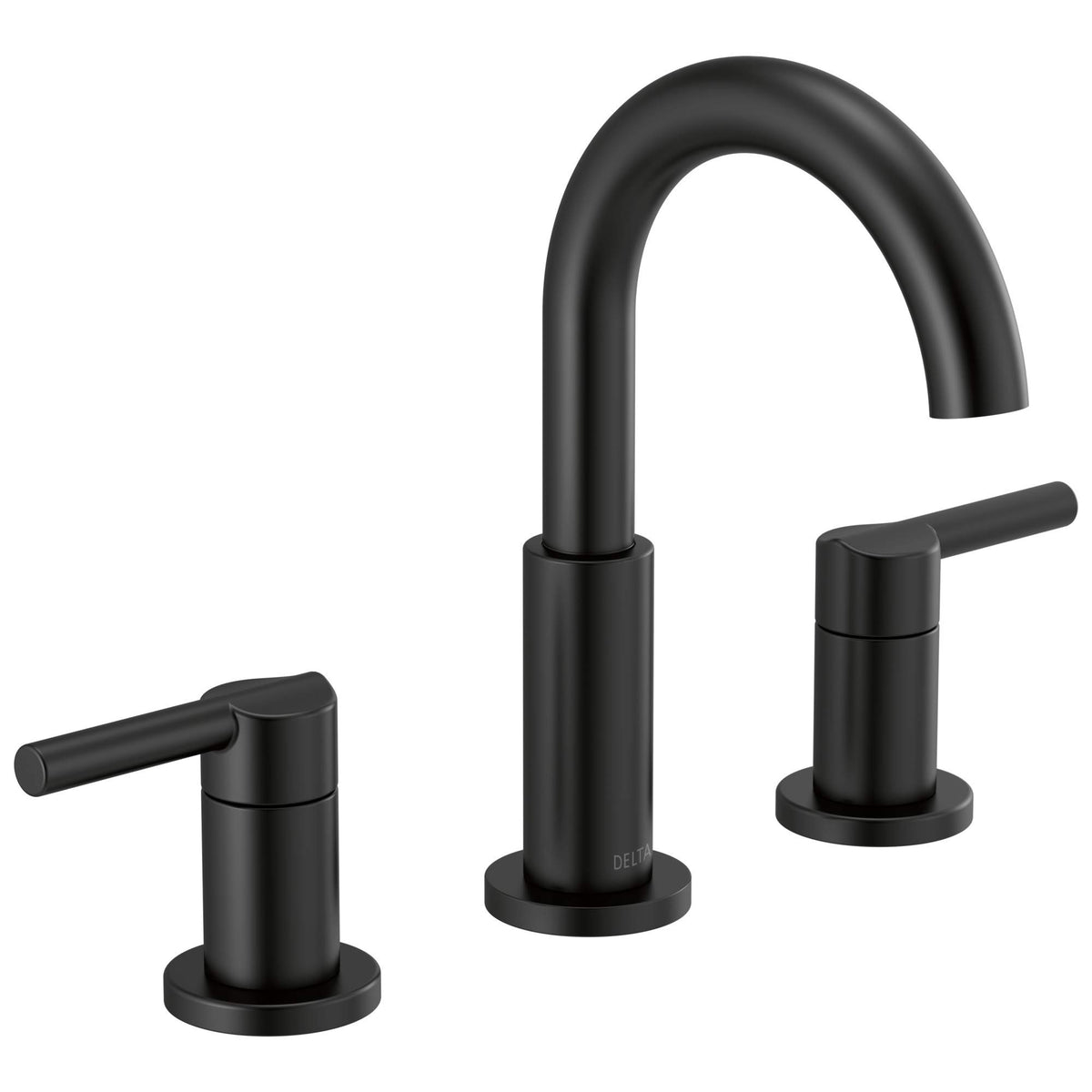 Delta Nicoli matte black bathroom faucet with 3-hole spread for a sleek, easy installation.