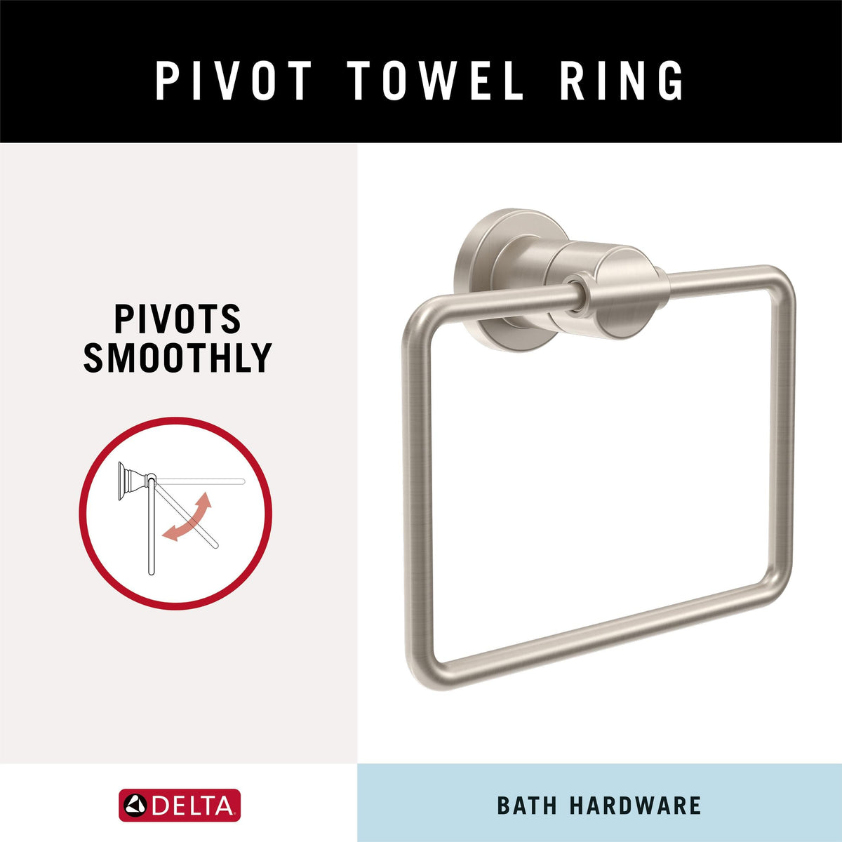 Delta Nicoli SpotShield towel ring for neat hand towel organization.