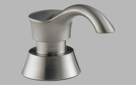 Delta Pilar Soap Dispenser shows 3.5 inch spout reach for convenient sink access.