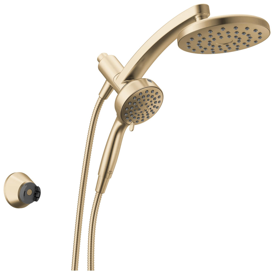 Delta PivotPro 360-degree pivot showerhead enables flexible positioning for comfortable showers.