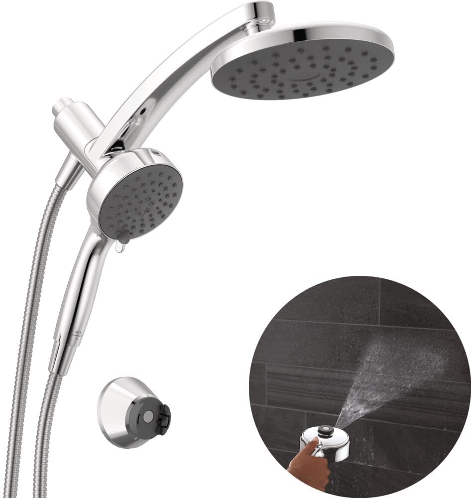 Delta PivotPro 7-inch raincan pivots for flexible shower angles and tall height options.
