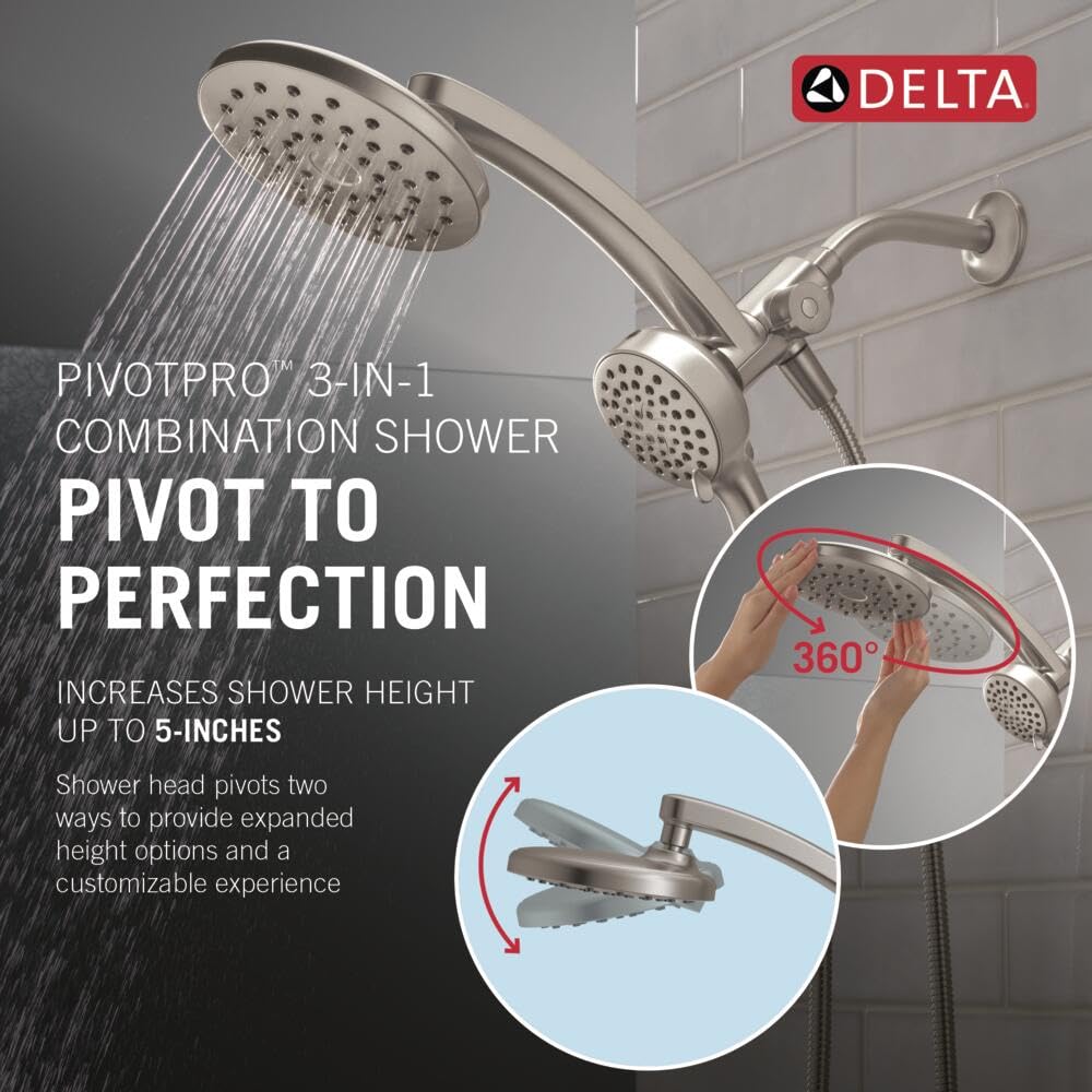 Delta PivotPro handheld shower in brushed nickel for flexible rinsing