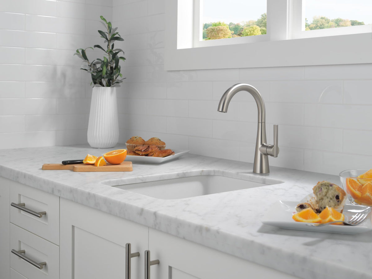 Delta prep sink faucet in kitchen scenario highlighting easy reach and control