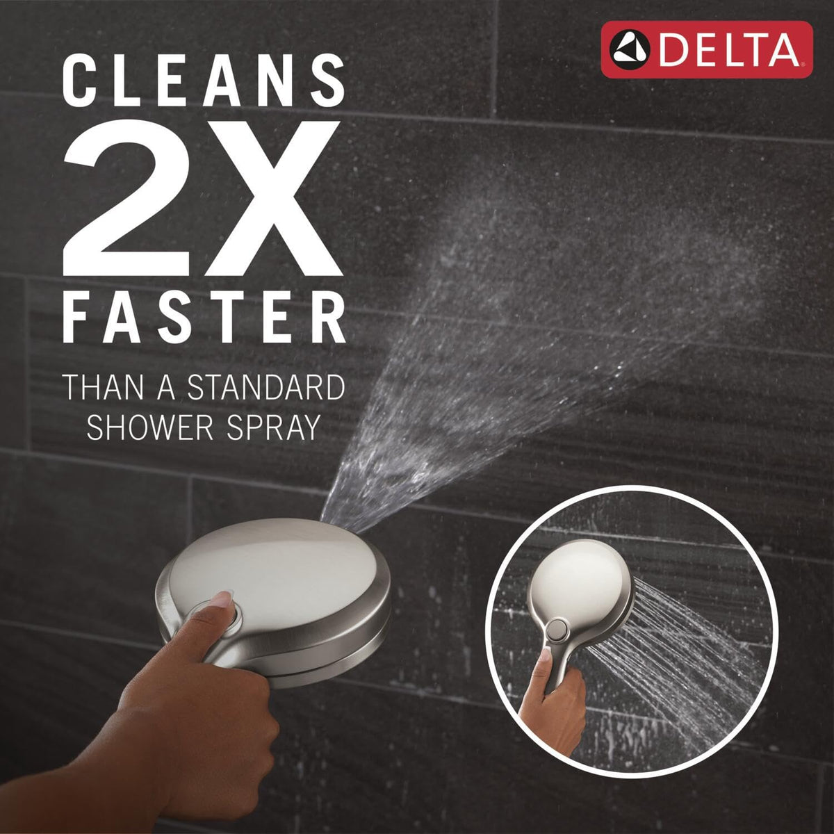 Delta ProClean hand shower spray for tile and shower surface cleaning