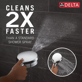 ProClean high-pressure spray close-up highlights powerful cleaning action against soap scum.
