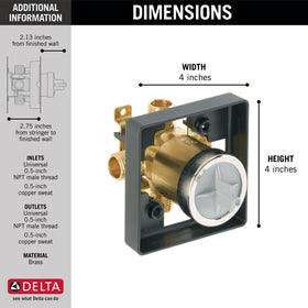 Delta R10000-UNBX valve body ready for tub and shower configurations.