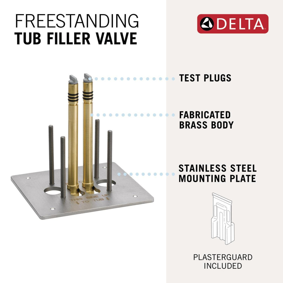 Delta R4700-FL brass body with stainless plate ensures durable mounting.