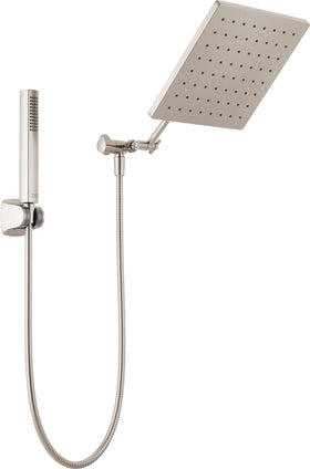 Delta raincan shower head with Brushed Nickel finish for luxurious overhead rainfall