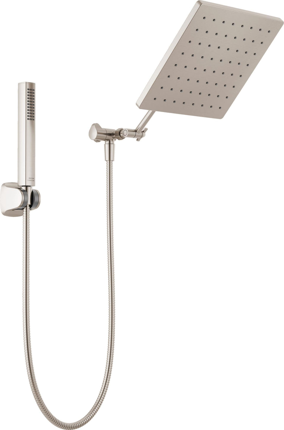 Delta raincan shower head with Brushed Nickel finish for luxurious overhead rainfall