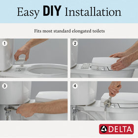 Rear spray view of Delta Refresh bidet seat with self-cleaning wand retraction.