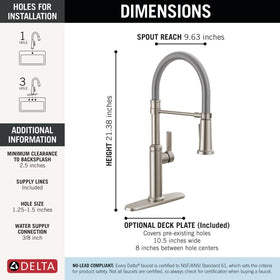 Single hole installation with optional deck plate included for flexible setup.