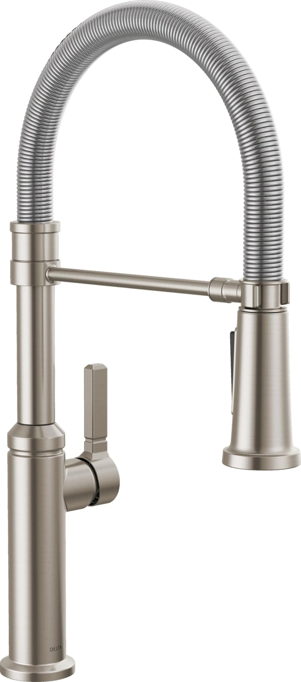 Delta Rhett Pro Style faucet front view, bold kitchen design for daily tasks.
