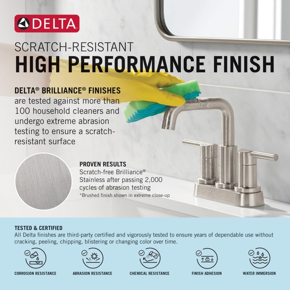 Delta Roe Brushed Gold push-pop drain demonstrating easy drainage