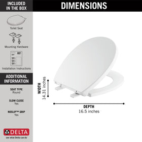 DELTA Morgan round-front fit suits most standard toilets for easy replacement.