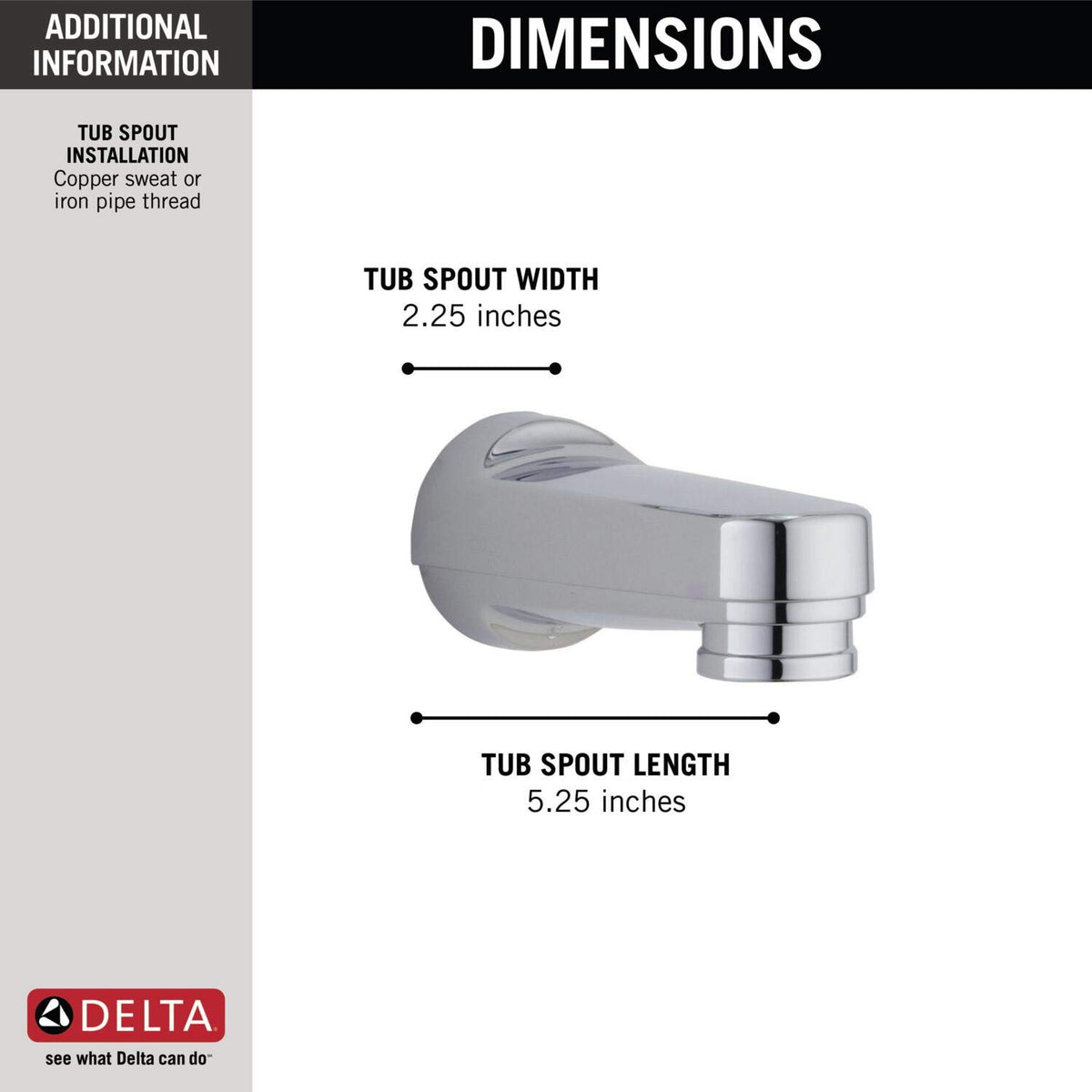 Delta RP17453 tub spout installation angle illustrating easy sweat or IPS connection