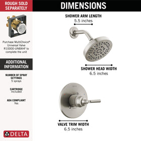 Delta Saylor 14 Series brushed nickel valve trim ready for reliable temperature balance.