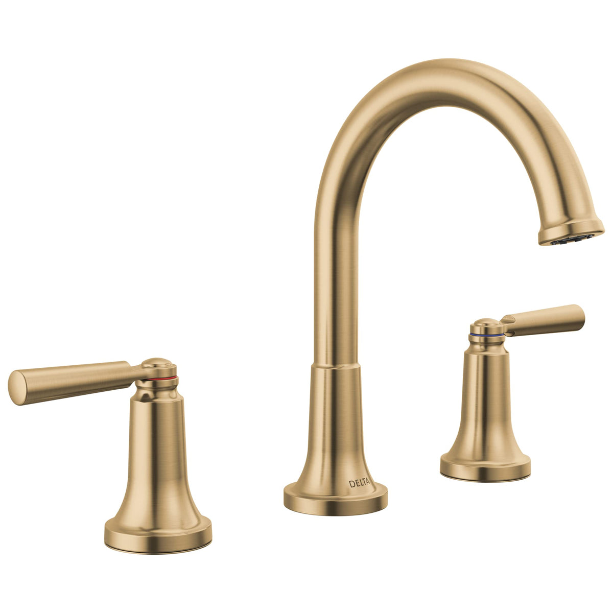 Delta Saylor brushed gold faucet spout shows timeless style and smooth flow