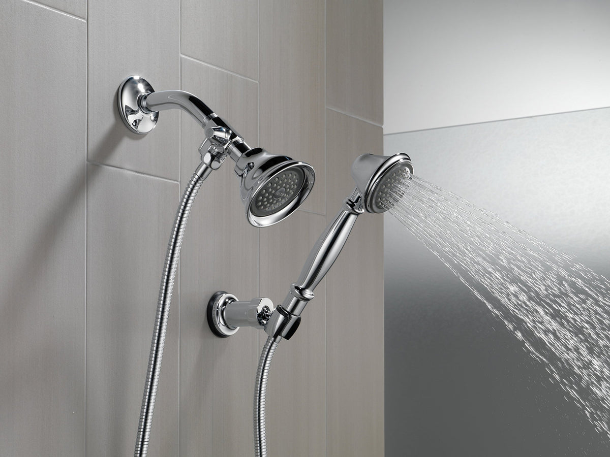 Delta shower arm chrome assembly ready for versatile configurations
