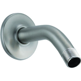 DELTA stainless shower arm close-up showing quality finish and secure mounting.