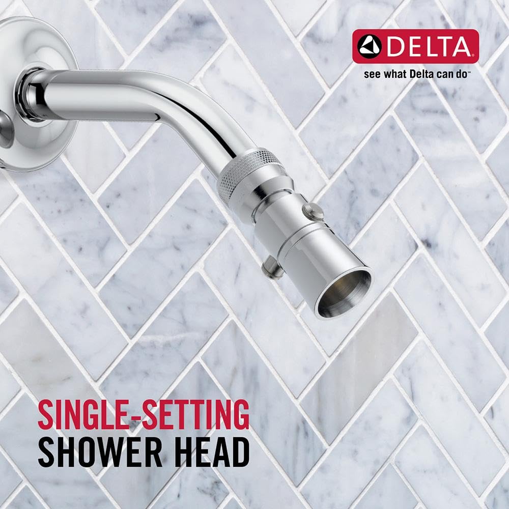Delta 52652-PK chrome shower head pause feature closeup.