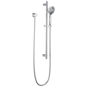 Delta slide bar shower head with chrome finish and versatile spray options.