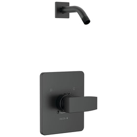 Delta T14267 matte black shower trim front view highlights modern style