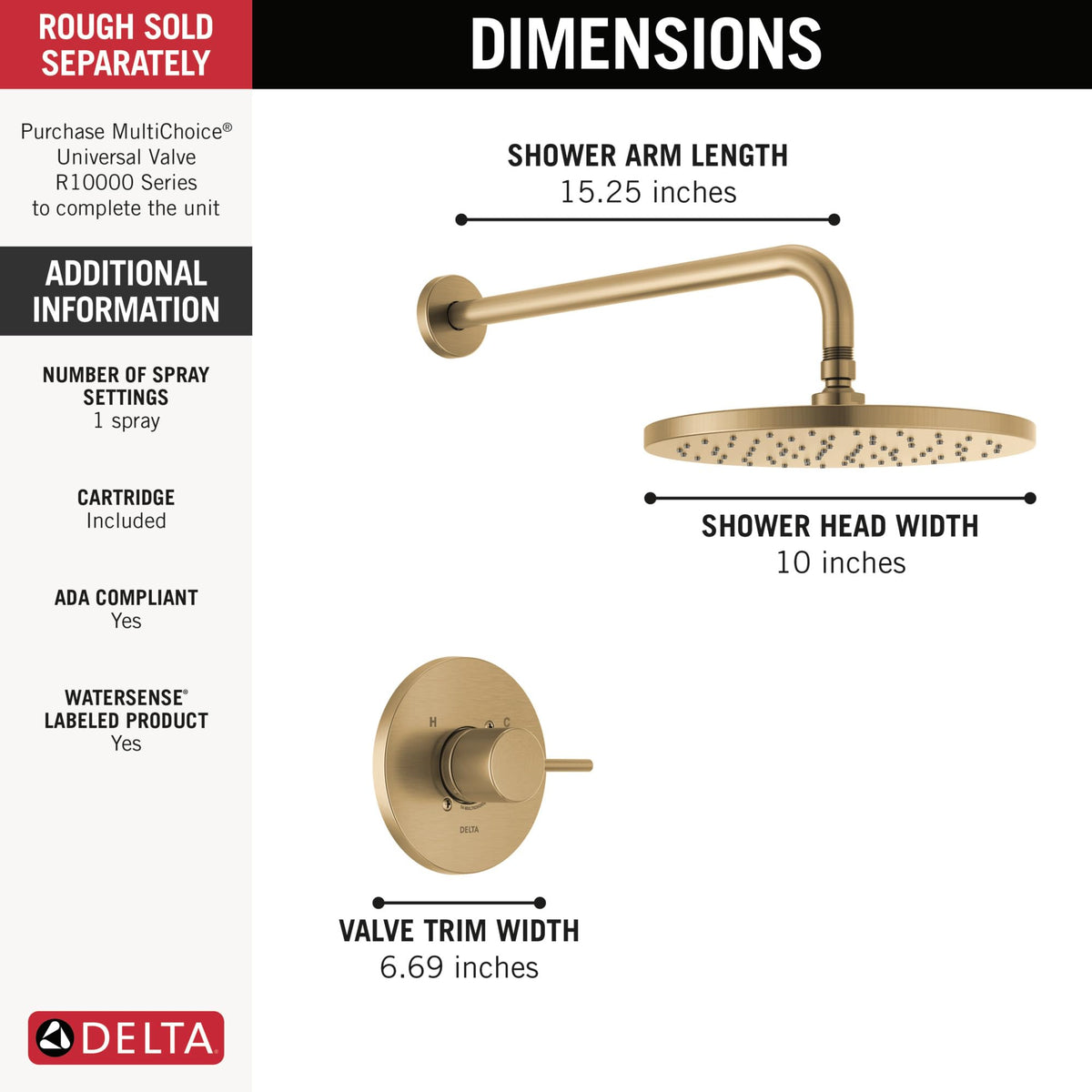 Delta T14269-CZ-PP valve trim in champagne bronze enhances style and durability.