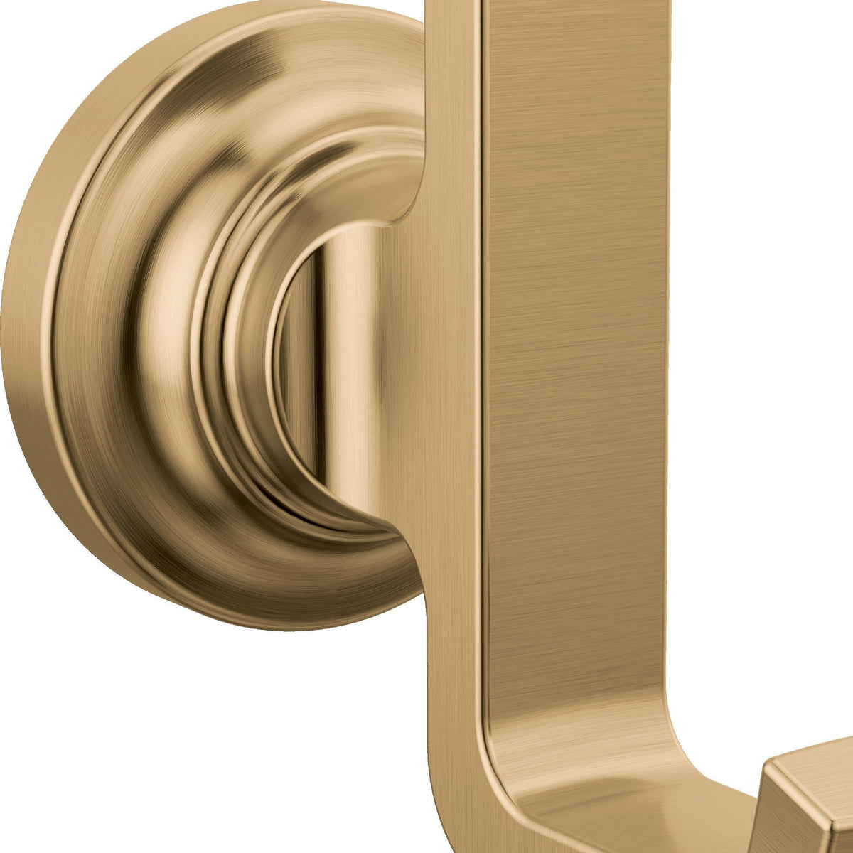 Delta Tetra double towel hook installed near the shower for bath towels.
