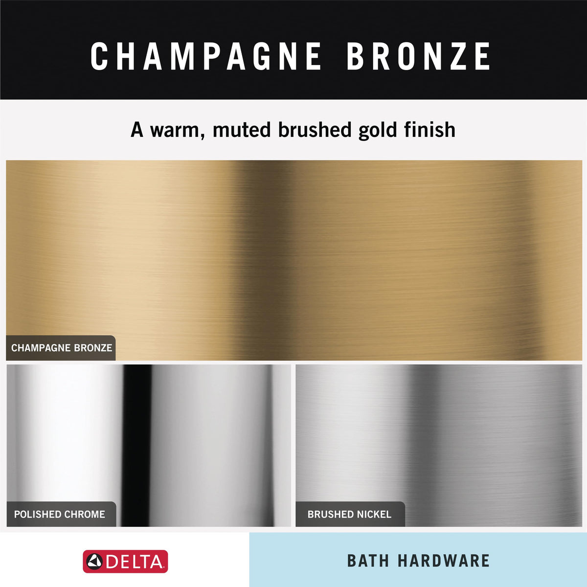 Champagne Bronze finish detail on Delta Tetra bathroom accessory.