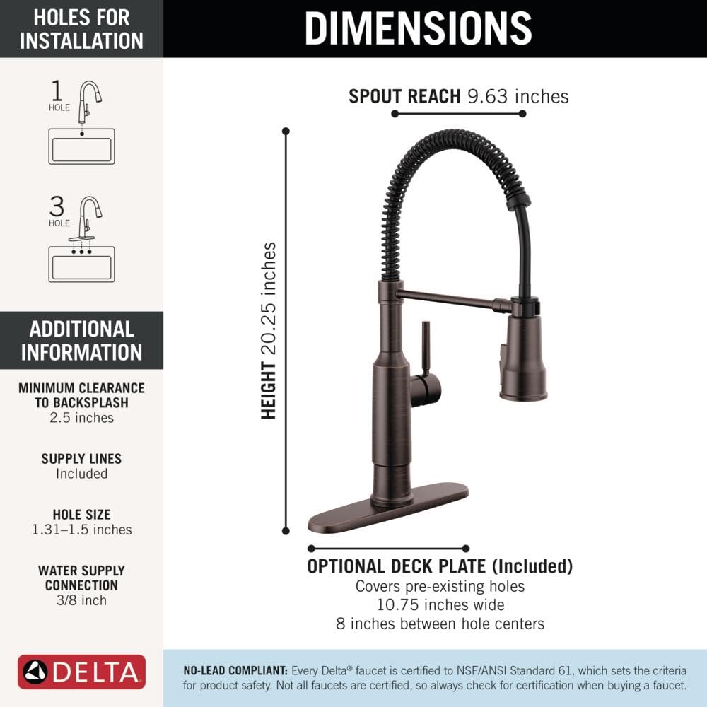 Delta Theodora Pro Style Venetian Bronze finish on faucet body resists corrosion