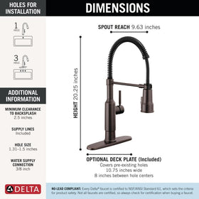 Delta Theodora Pro Style Venetian Bronze finish on faucet body resists corrosion