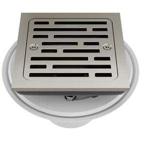 Delta tile-in square drain brushed nickel finish for cohesive bathroom design.