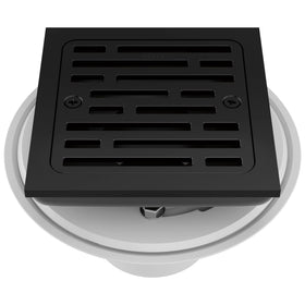 Delta Tile-In Square Shower Drain in matte black for a seamless tile finish.