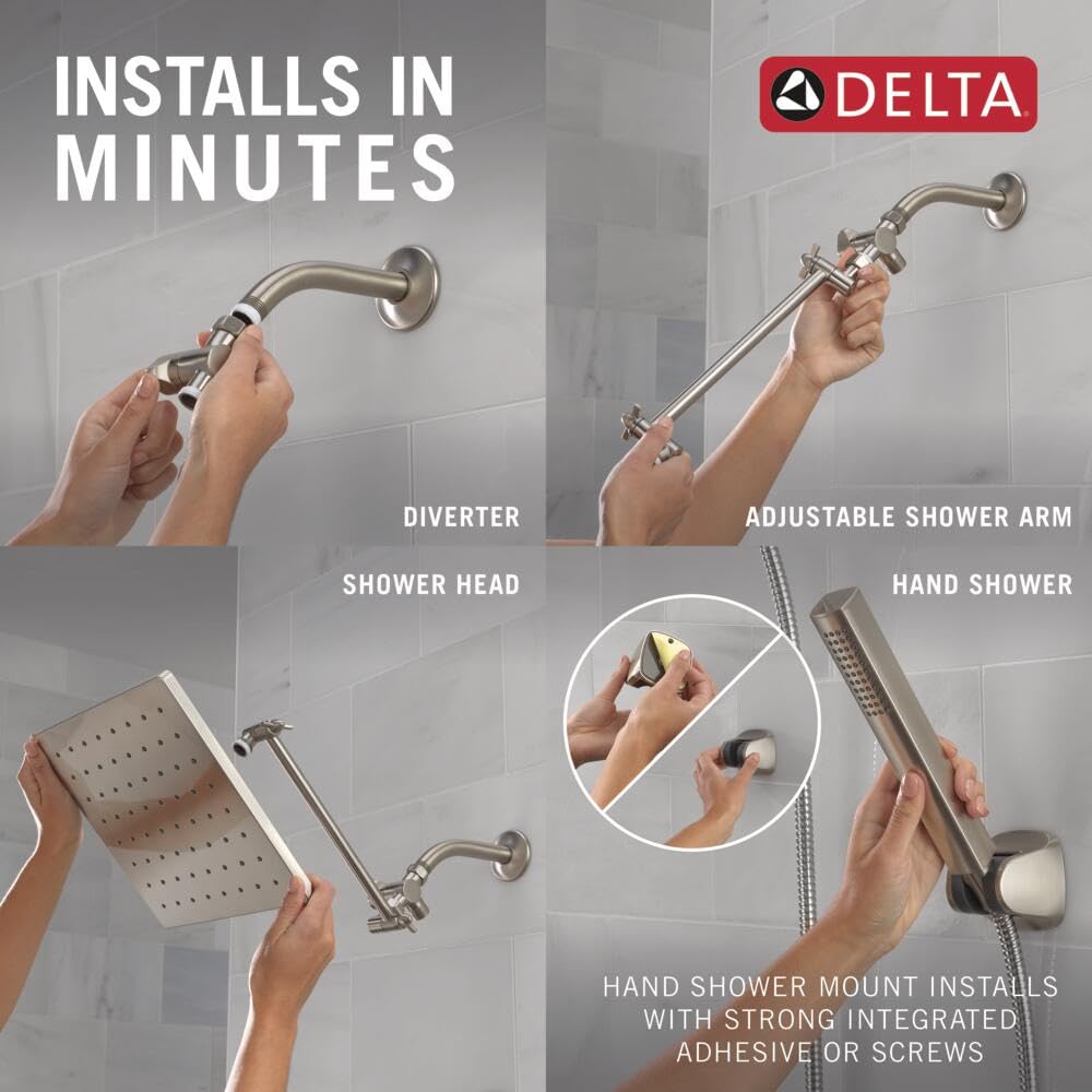 Delta touch-clean spray holes simplify mineral buildup removal with a quick wipe