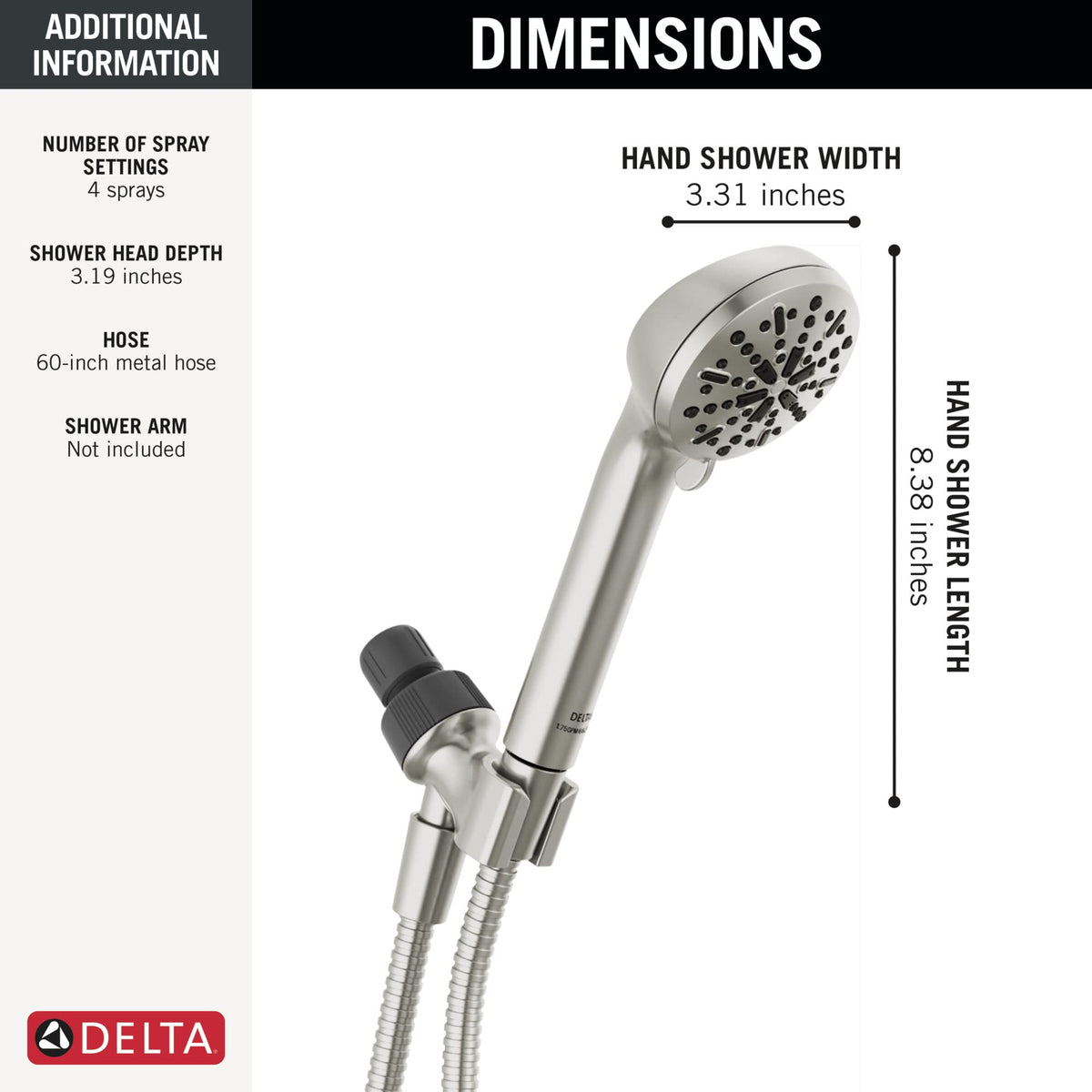 Delta Touch-Clean spray holes allow quick mineral buildup removal.