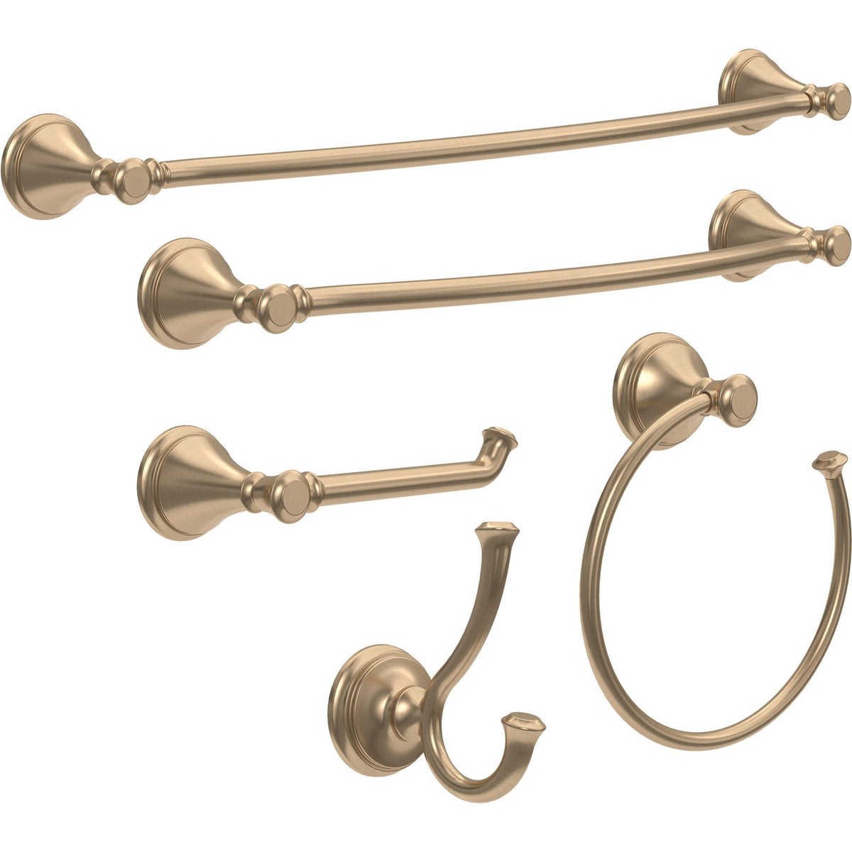 Elegant champagne bronze finish adds warm contrast to modern baths.